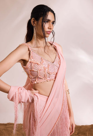 Ember pink draped sari and blouse