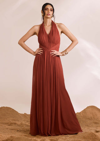 Luna rust drape gown