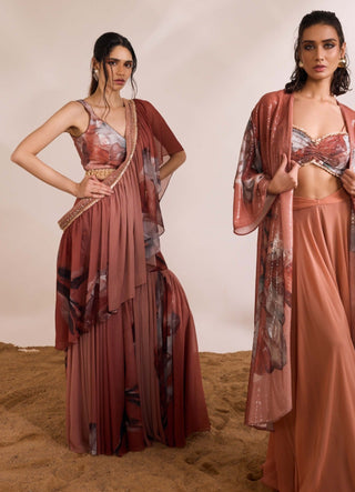 Fiona rust drape ruffle sari and blouse