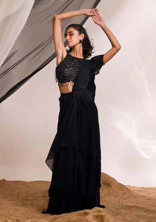 Hailey black draped sari and blouse