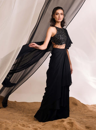 Hailey black draped sari and blouse