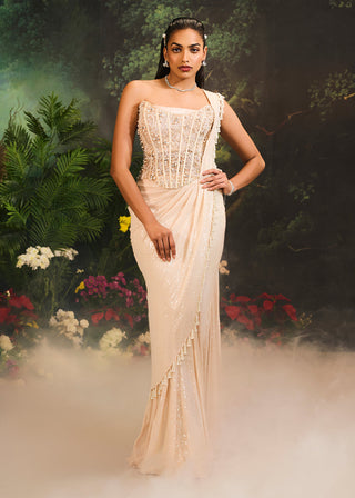 Lumi beige drape sari and corset