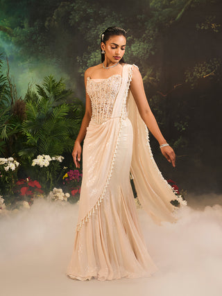 Lumi beige drape sari and corset