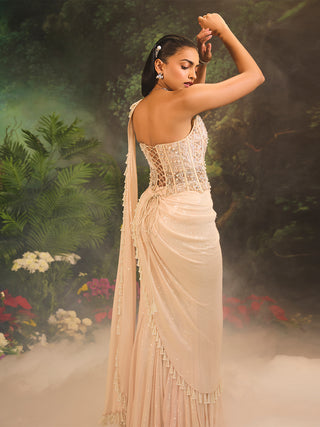 Lumi beige drape sari and corset