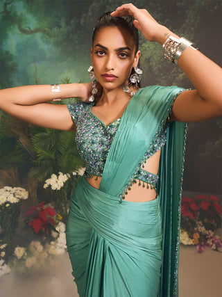 Aurora teal green sari and blouse