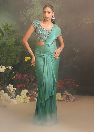 Aurora teal green sari and blouse