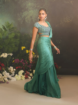 Aurora teal green sari and blouse