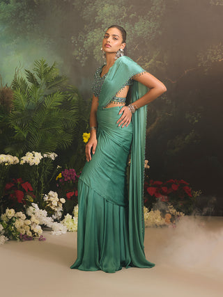 Aurora teal green sari and blouse