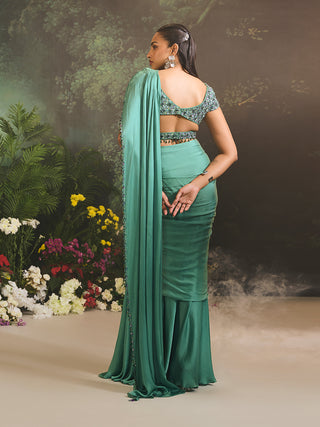 Aurora teal green sari and blouse