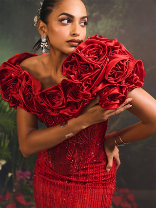 Bellerose red gown with cape