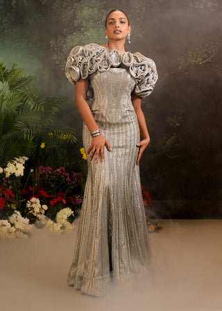 Bellerose silver gown with cape