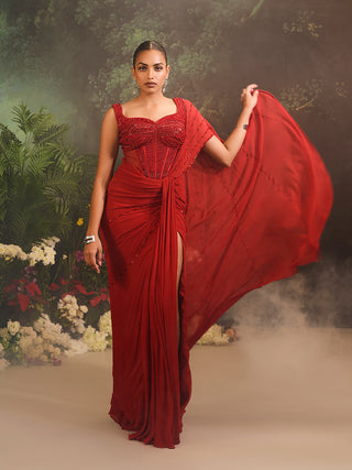 Stardust red sari and corset