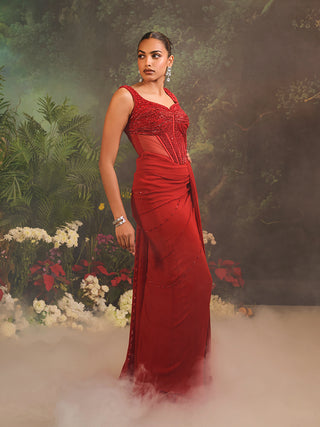 Stardust red sari and corset