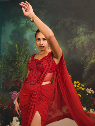 Stardust red sari and corset