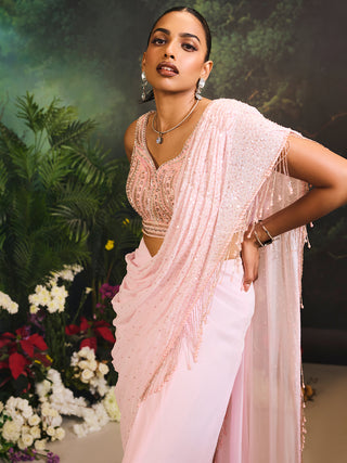 Nysa pink draped sari and blouse