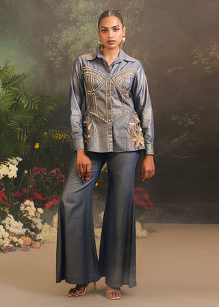 Zaria blue shirt and flared pants