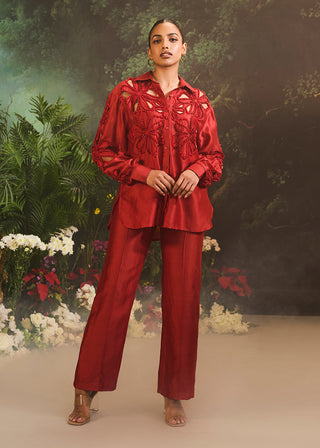 Lunara red shirt and flared pants