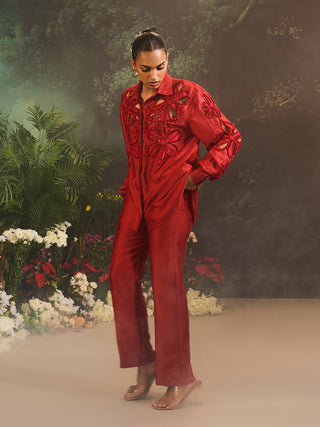 Lunara red shirt and flared pants