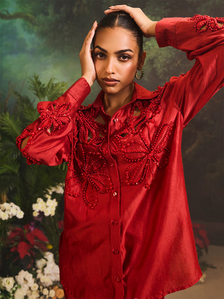 Lunara red shirt and flared pants