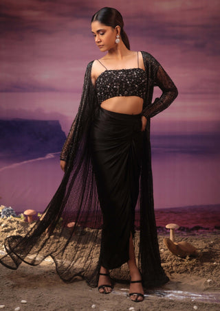 Couture By Niharika-Black Embroidered Jacket And Skirt Set-INDIASPOPUP.COM