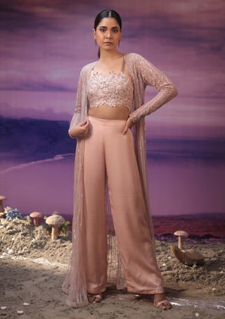 Couture By Niharika-Powder Pink Embroidered Jacket And Palazzo Set-INDIASPOPUP.COM