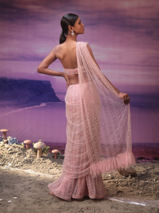 Couture By Niharika-Powder Pink Embroidered Sari And Blouse-INDIASPOPUP.COM
