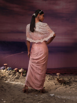 Couture By Niharika-Powder Pink Drape Skirt And Cape-INDIASPOPUP.COM