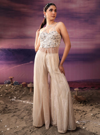 Couture By Niharika-Ivory Embroidered Bustier And Palazzo Set-INDIASPOPUP.COM
