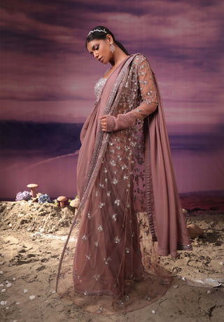 Couture By Niharika-Dusty Purple Sari And Jacket Set-INDIASPOPUP.COM