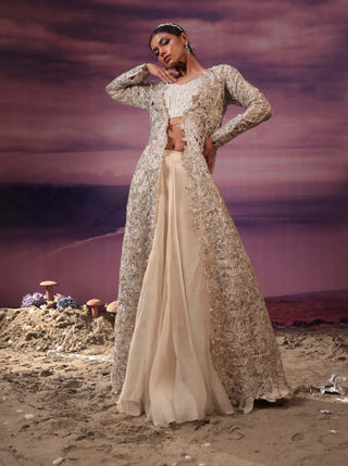 Couture By Niharika-Ivory Embroidered Jacket And Skirt Set-INDIASPOPUP.COM