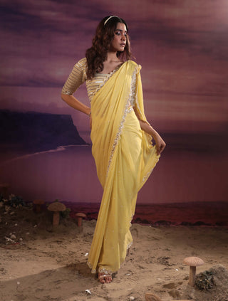 Couture By Niharika-Mango Yellow Sari And Blouse-INDIASPOPUP.COM