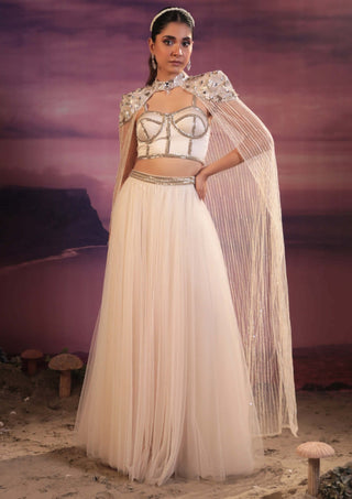 Couture By Niharika-Ivory Embroidered Cape And Skirt Set-INDIASPOPUP.COM