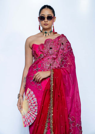 Fuchsia pink corset and sari