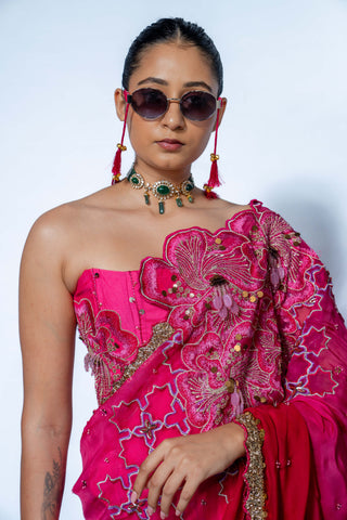 Fuchsia pink corset and sari