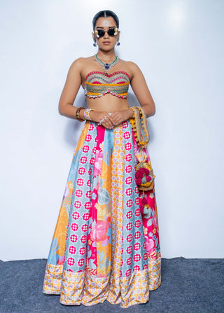 Sunset marigold mosaic lehenga set