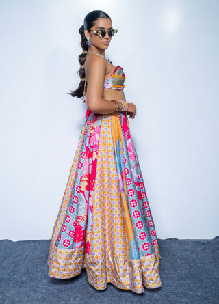 Sunset marigold mosaic lehenga set