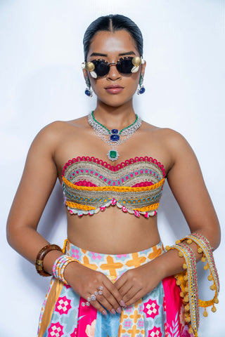 Sunset marigold mosaic lehenga set