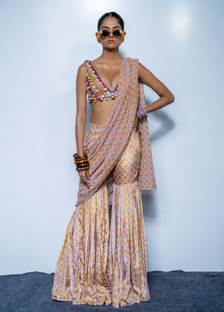Marigold yellow glow pant sari set