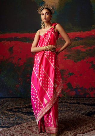 Ekaya-Pink Silk Sari And Unstitched Blouse-INDIASPOPUP.COM