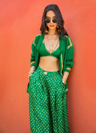 Emerald bandhini palazzo and jacket set