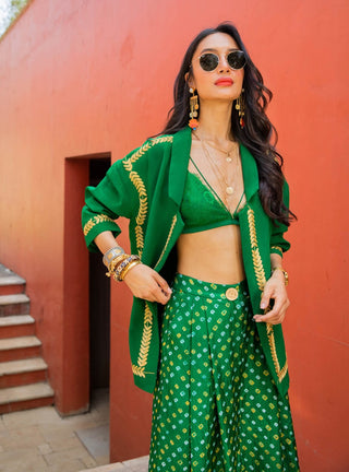 Emerald bandhini palazzo and jacket set