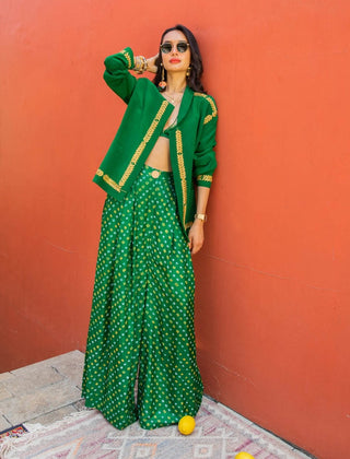 Emerald bandhini palazzo and jacket set