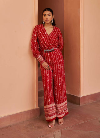 Chhavvi Aggarwal-Red Printed Jumpsuit-INDIASPOPUP.COM