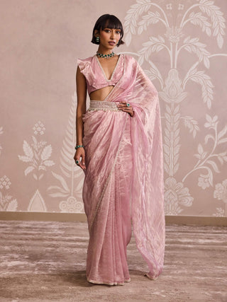 Lilac gold ruffled sari set