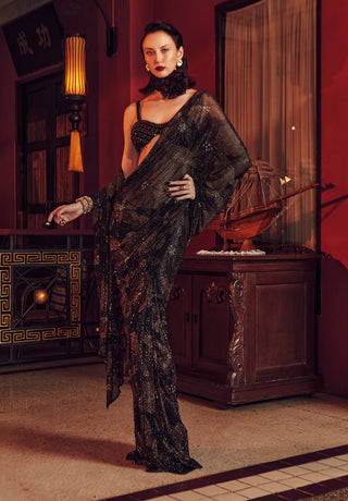Valentina black and gold sari and blouse