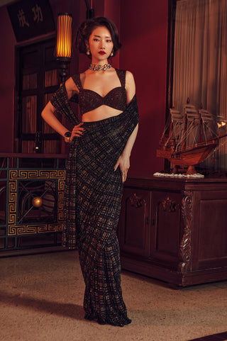 Minji black and gold sari and blouse