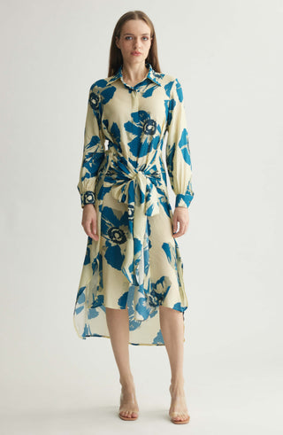 White Blue Floral Wrap Shirt Dress by Koai available on Indiaspopup