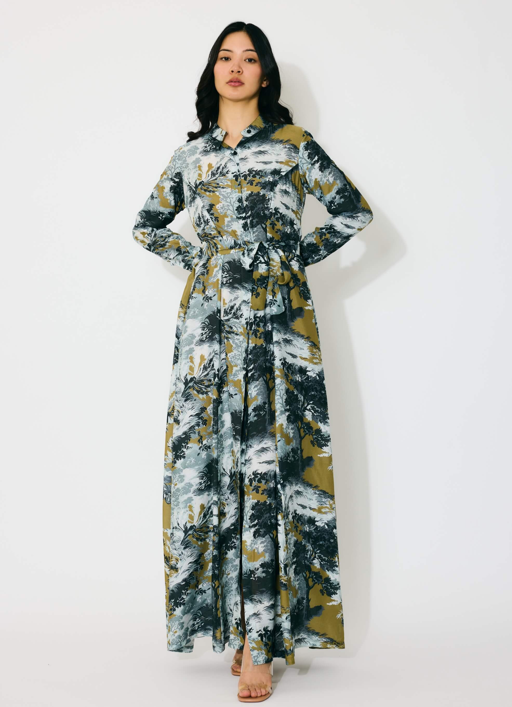 toile shirt dress Tie Waist Shirt Dress - Floral Toile