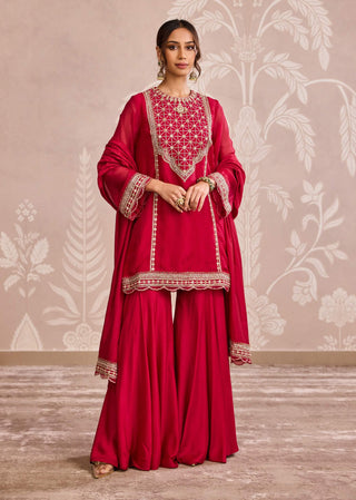 Red organza kurta and sharara set