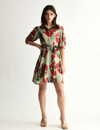 Mint and red floral shirt dress